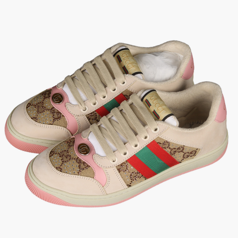 Gucci Distressed Screener Sneakers White Crystals