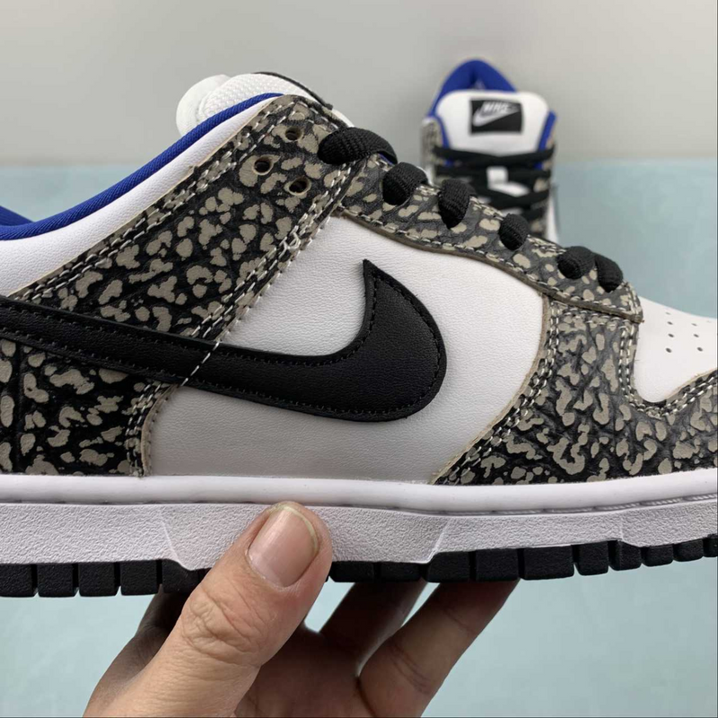 Dunk Low Black Burst Print White Blue